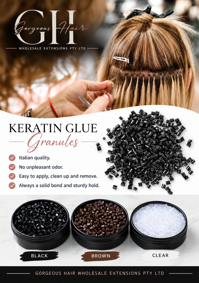 GHWE ITALIAN KERATIN GLUE/GRA NULES 100GM CLEAR/BROWN & BLACK